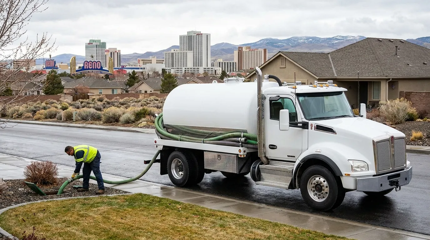 Septic service truck responding to an urgent call in Reno