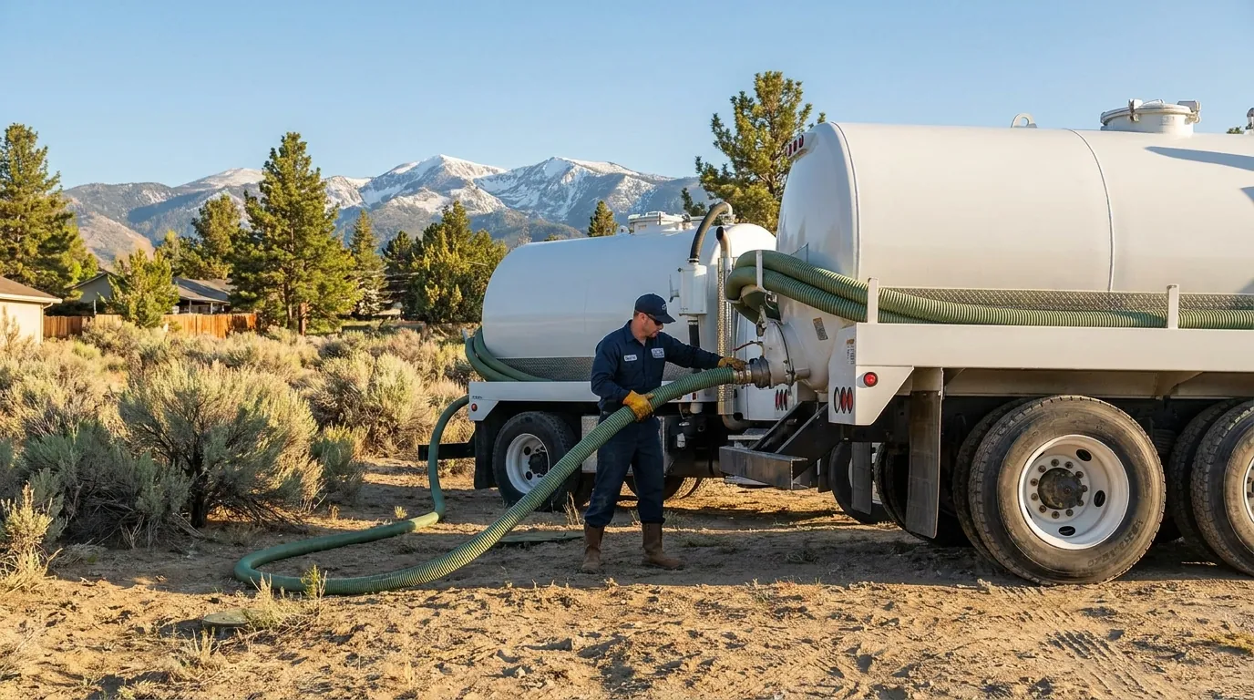 Technician pumping a residential septic tank in Reno